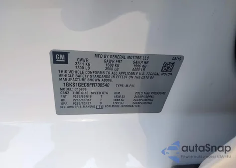 2015 GMC Yukon Xl 1500 Sle z USA, uszkodzony, nr VIN 1GKS1GEC6FR708540